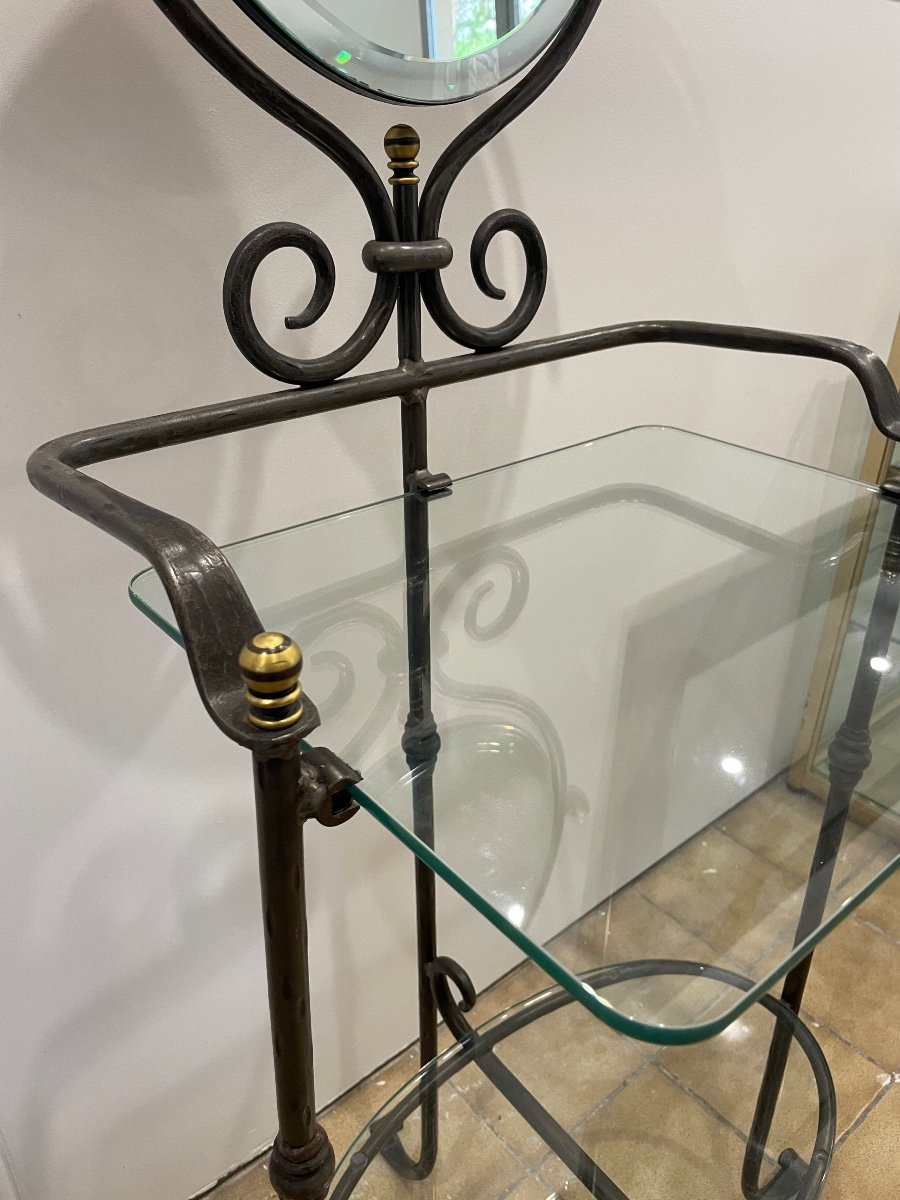 Serviteur De Toilette En Fer Forgé Et Métal Doré XXeme Siècle -photo-1