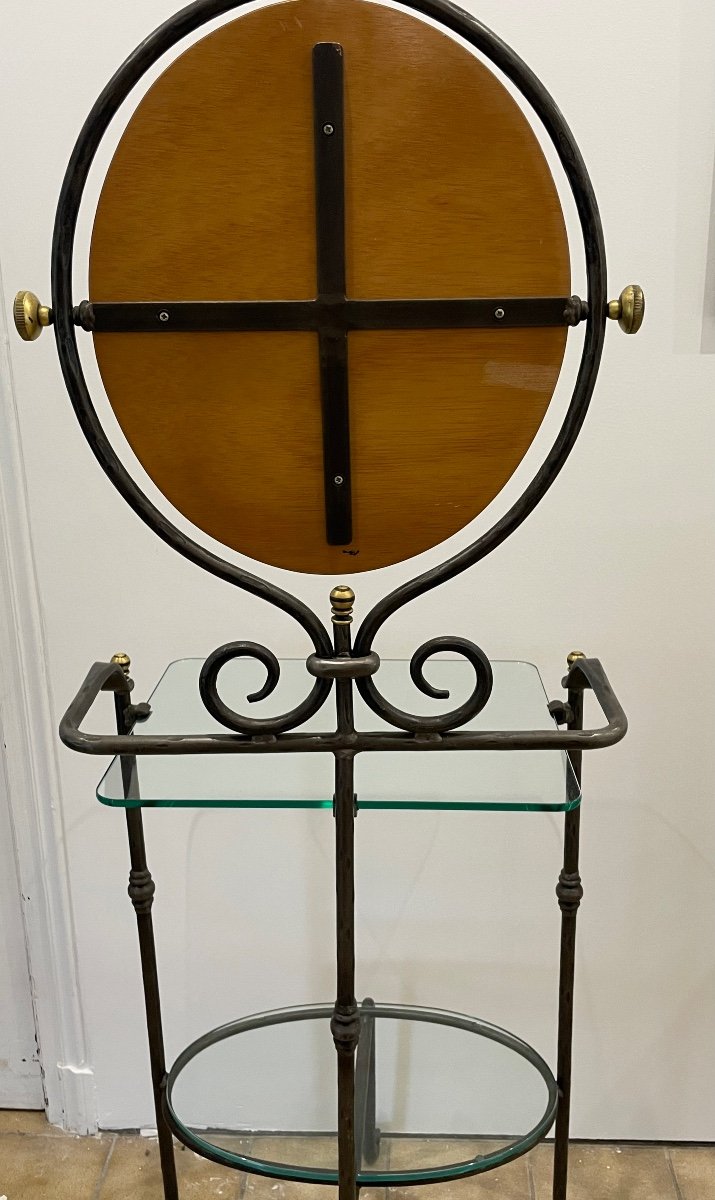 Serviteur De Toilette En Fer Forgé Et Métal Doré XXeme Siècle -photo-3