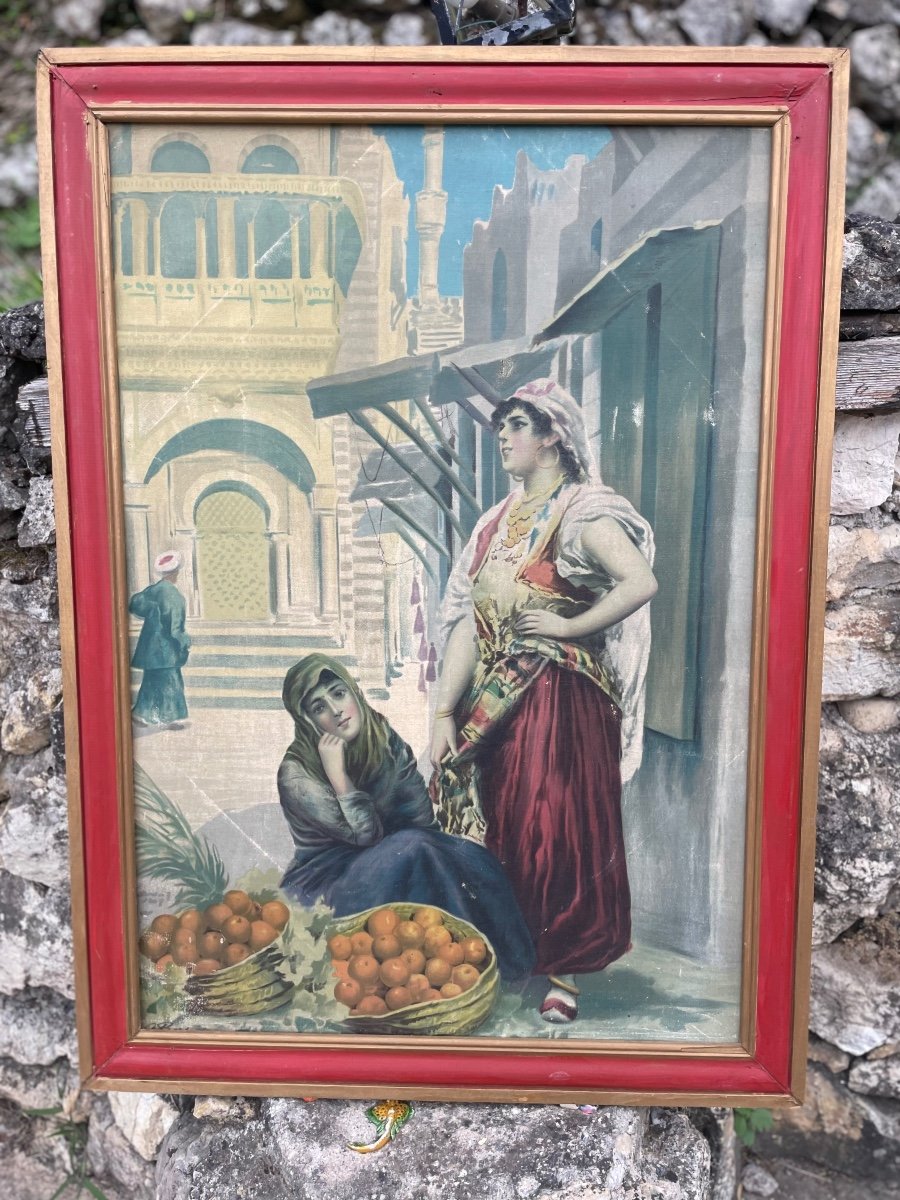 Grande Huile Sur Toile « marchande D’oranges » XXeme Siècle -photo-4