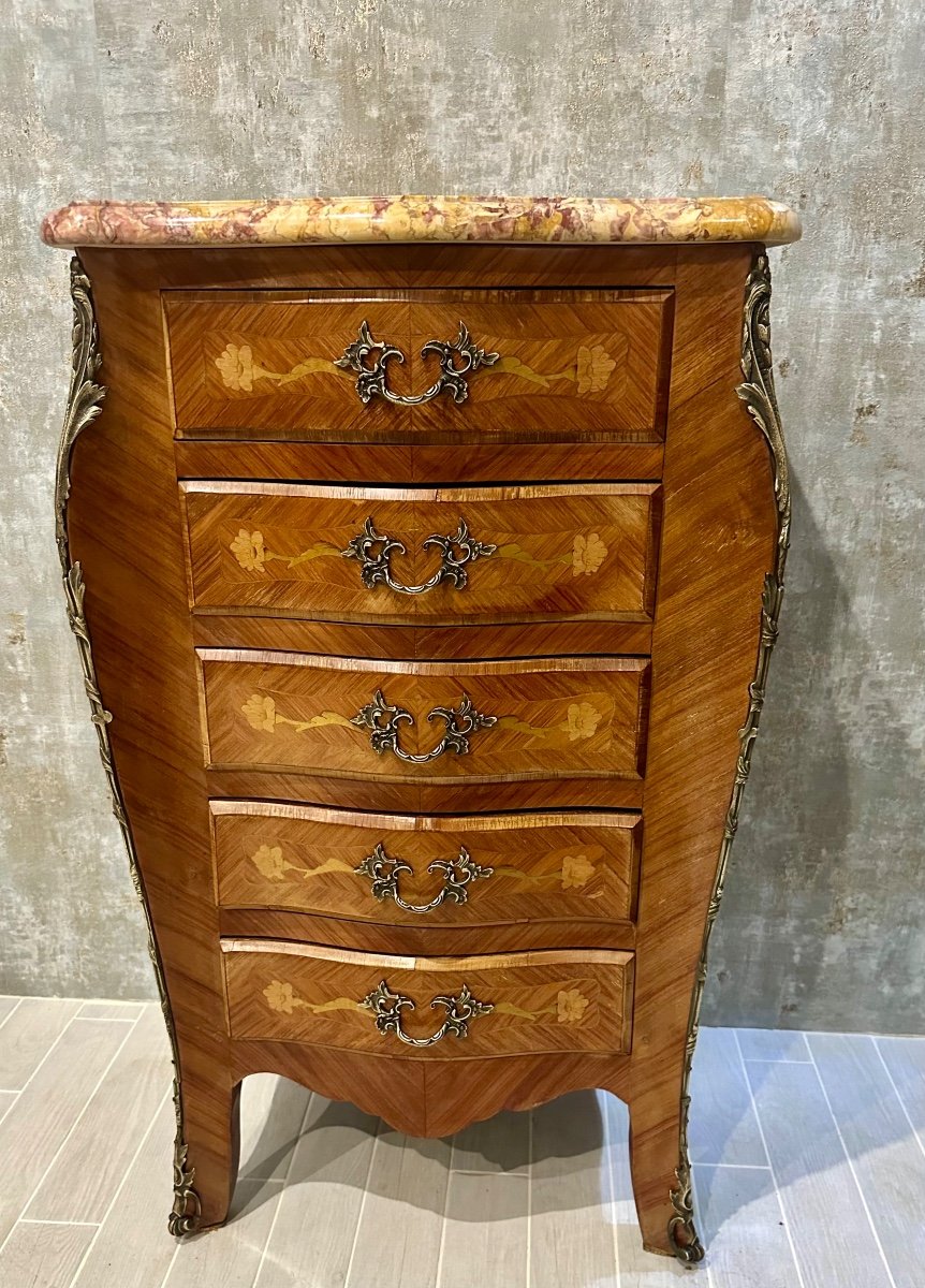 Small Louis XV Style Marquetry Chest Of Drawers, 20th Century-photo-4
