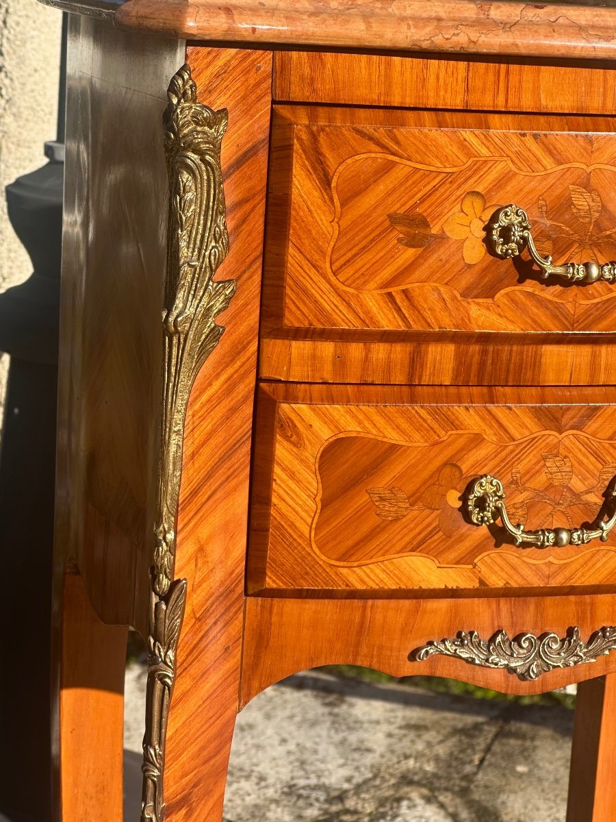 Small Bedside Table In Precious Wood Marquetry, Louis XV Style, 20th Century -photo-3