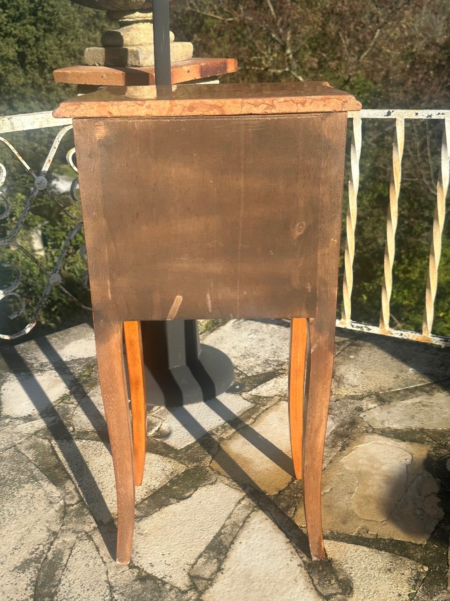 Small Bedside Table In Precious Wood Marquetry, Louis XV Style, 20th Century -photo-6