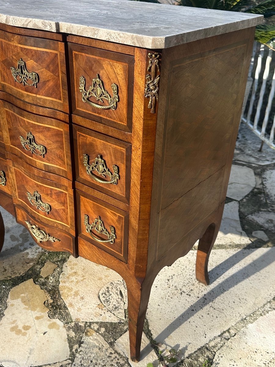 Small Marquetry Chest Of Drawers With Central Steps, 19th Century -photo-1