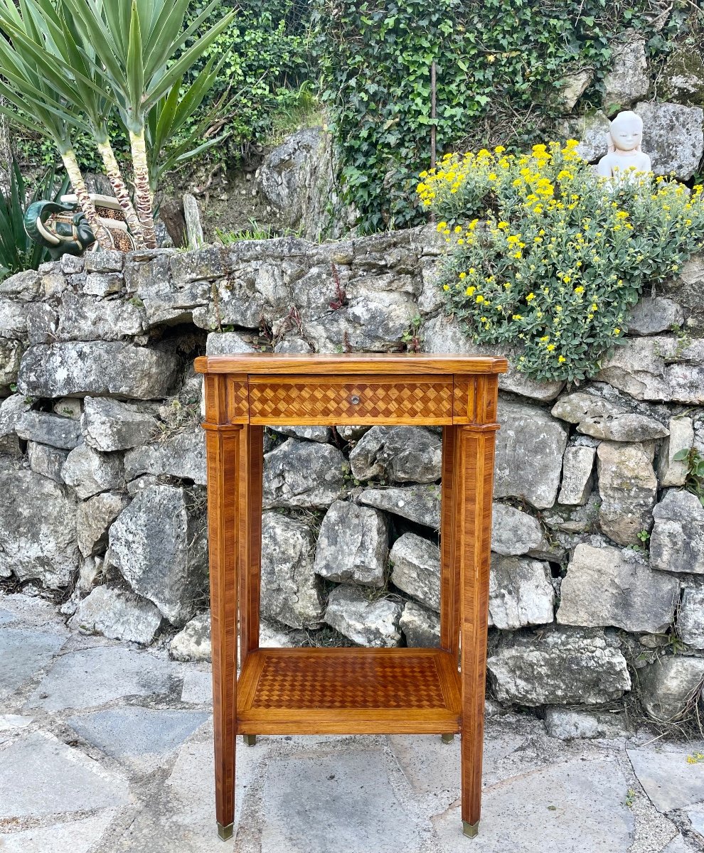 Small Louis XVI Style Wood Marquetry Flying Table, 20th Century -photo-2
