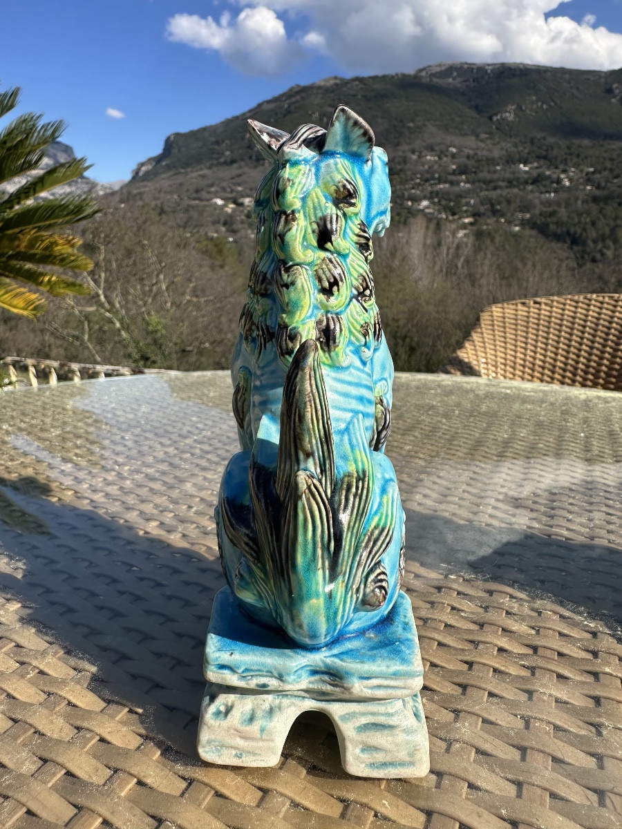 Pair Of Komainu Or Lion Dogs In Glazed Ceramic, 20th Century -photo-2