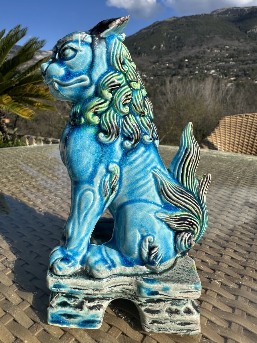 Pair Of Komainu Or Lion Dogs In Glazed Ceramic, 20th Century -photo-4