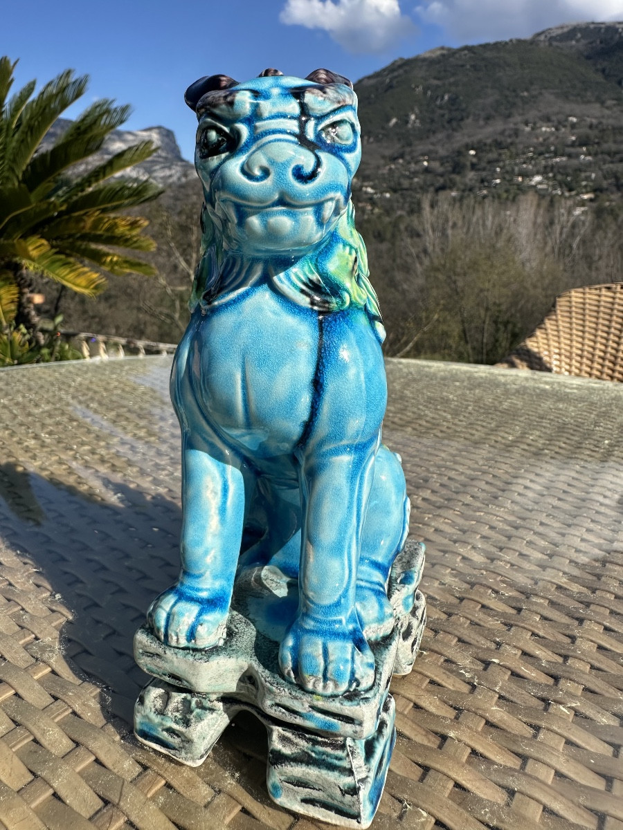 Pair Of Komainu Or Lion Dogs In Glazed Ceramic, 20th Century -photo-5