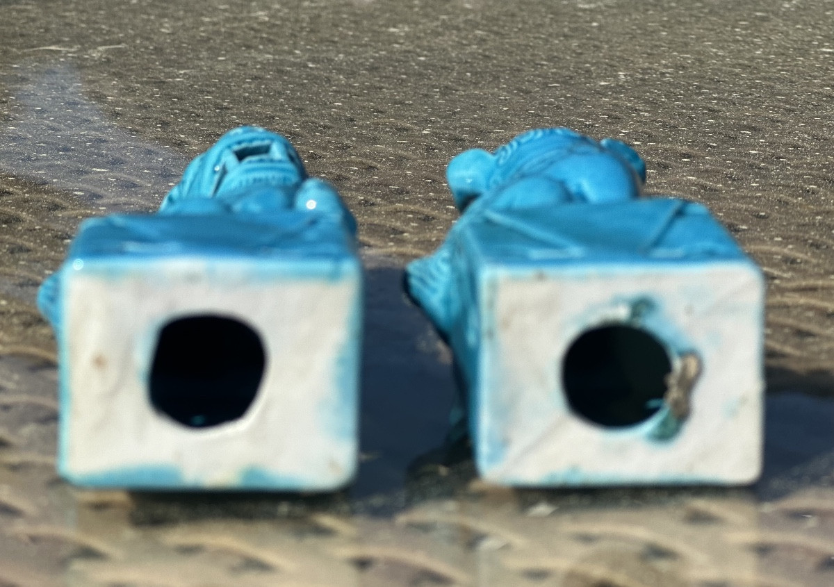 Pair Of Fô Dogs, In Turquoise Porcelain, 20th Century -photo-5