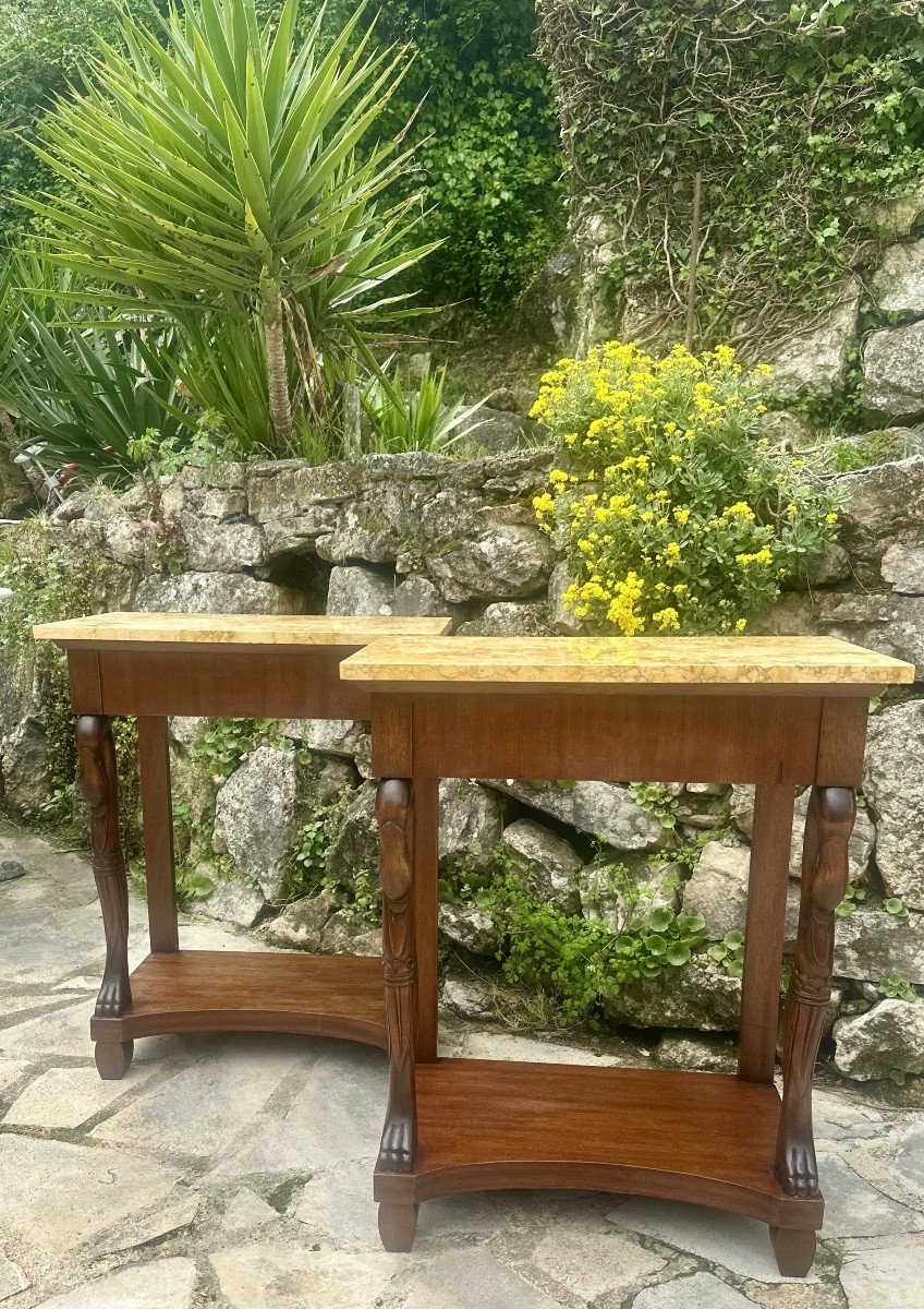 Pair Of Empire Style Mahogany Console Tables, 20th Century -photo-3