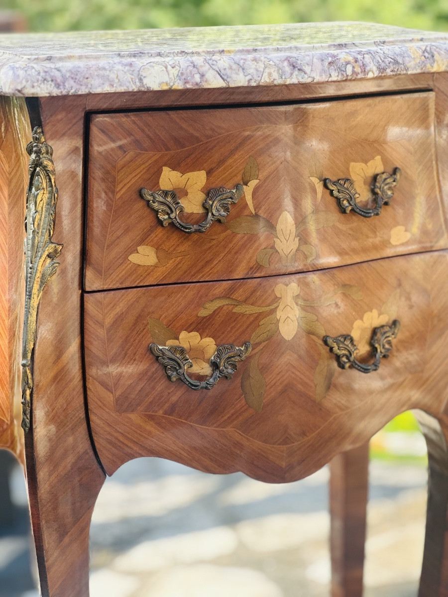 Louis XV Style Chest Of Drawers In Precious Wood Marquetry, 20th Century.-photo-3