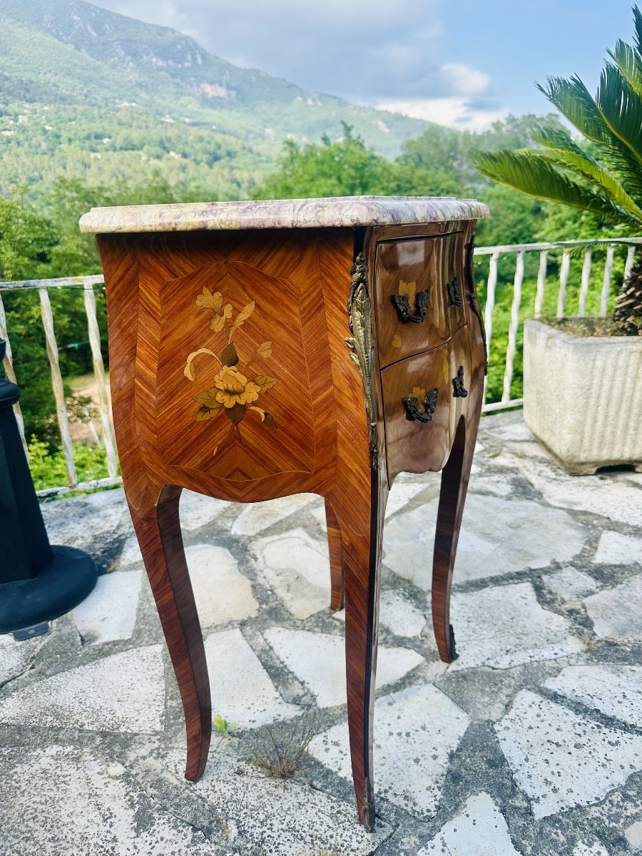 Louis XV Style Chest Of Drawers In Precious Wood Marquetry, 20th Century.-photo-5