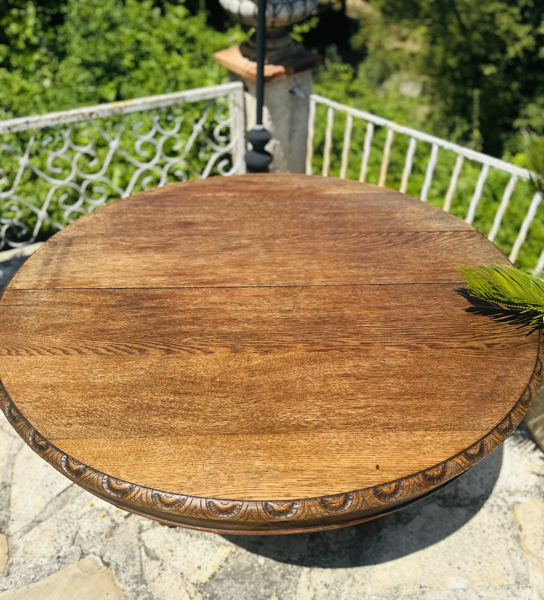 Oval Table In Solid Oak Carved In The Black Forest Style.-photo-4