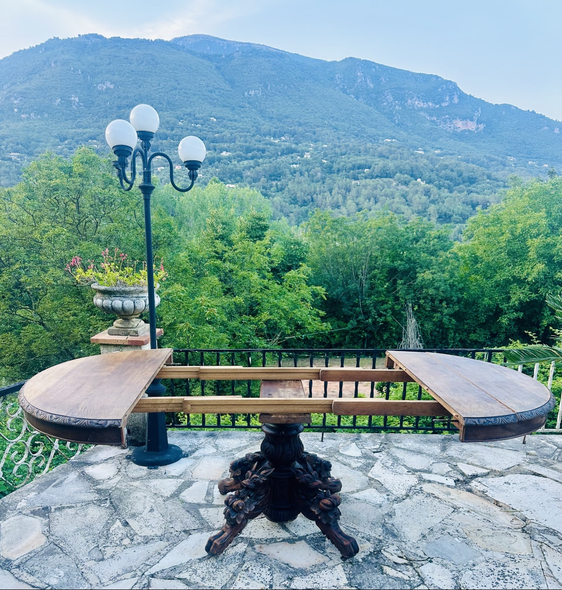 Oval Table In Solid Oak Carved In The Black Forest Style.-photo-1