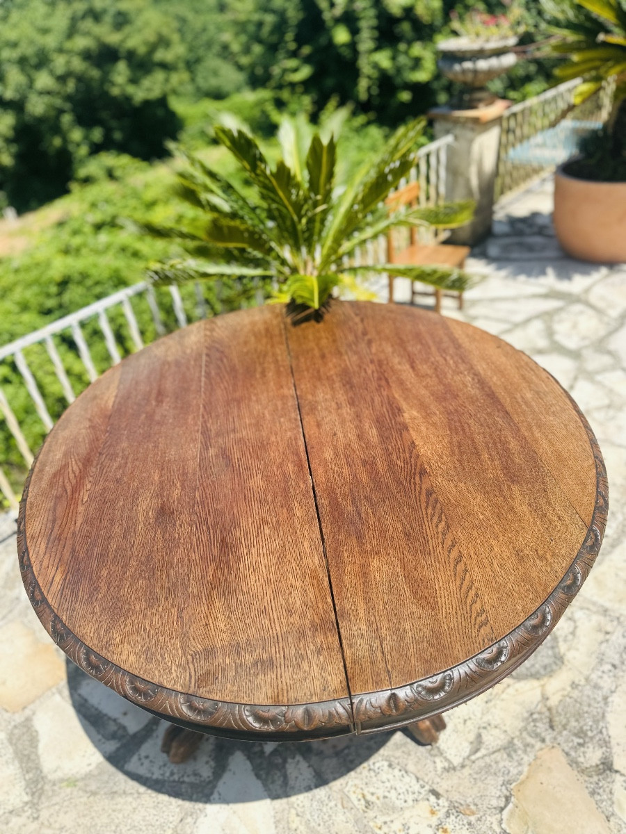 Oval Table In Solid Oak Carved In The Black Forest Style.-photo-2
