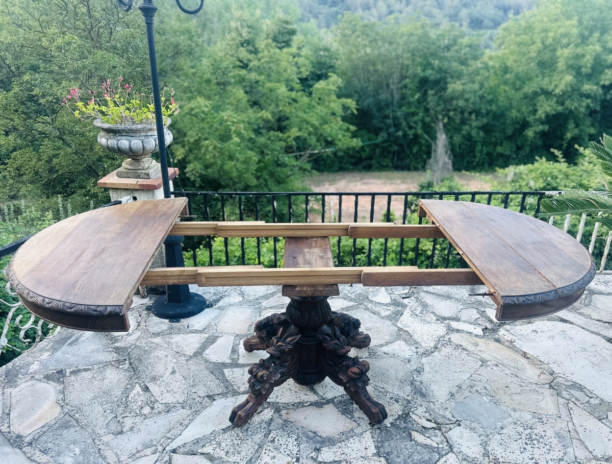 Oval Table In Solid Oak Carved In The Black Forest Style.-photo-7