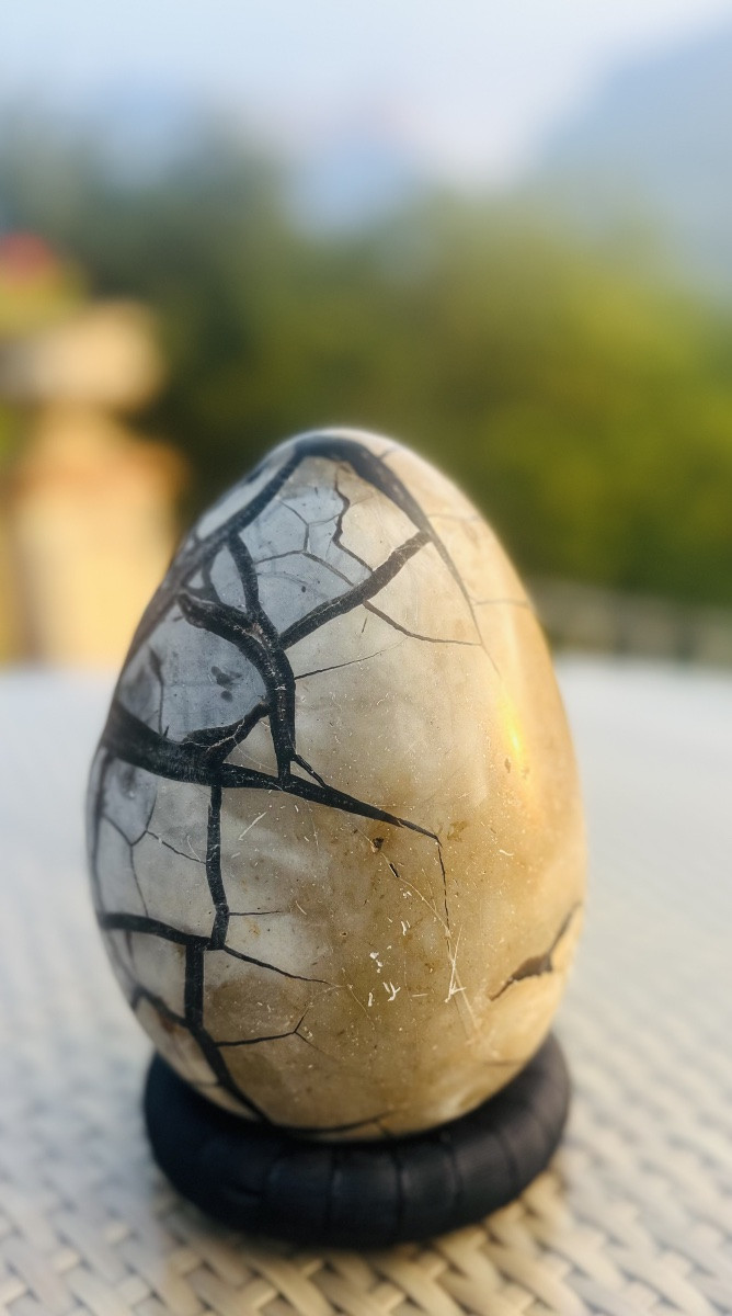 Egg-shaped Septaria With Its Stand, Natural Stone.-photo-2