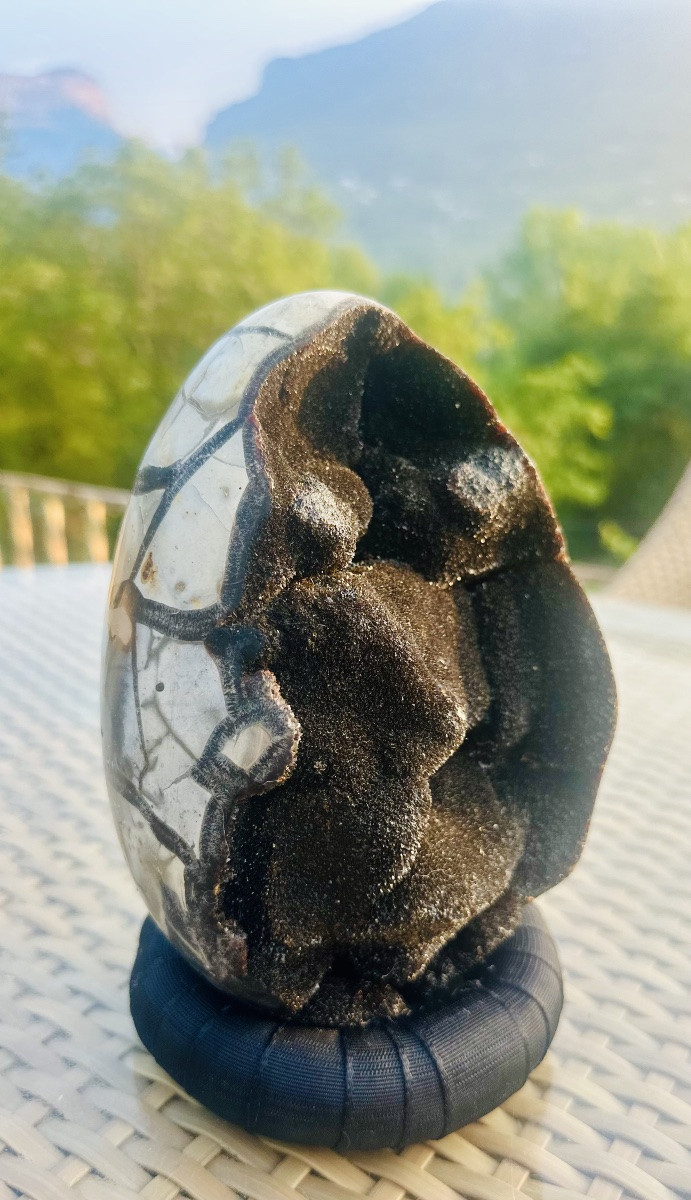 Egg-shaped Septaria With Its Stand, Natural Stone.-photo-4
