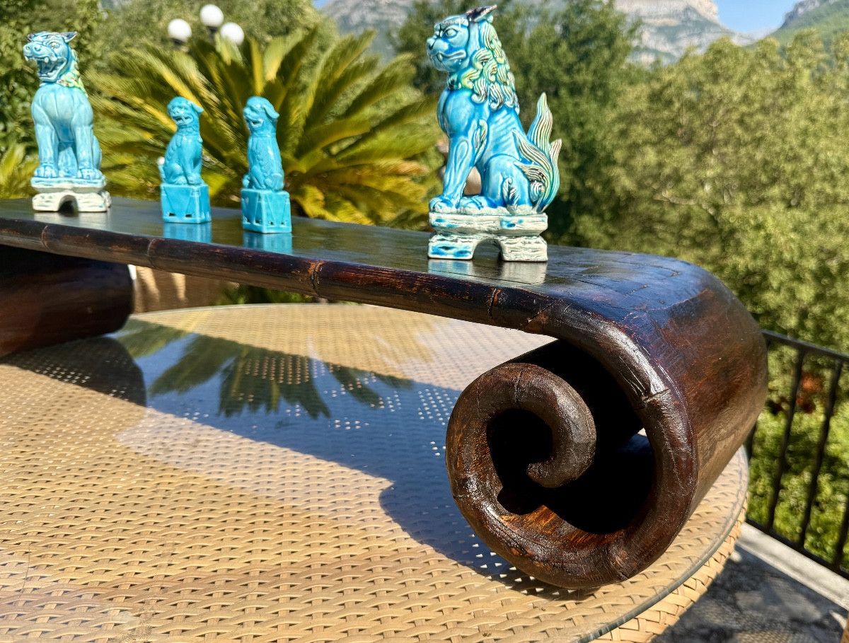 Table Basse à Volutes Chinoise, en Orme Massif .Époque XIXEME siècle .-photo-3