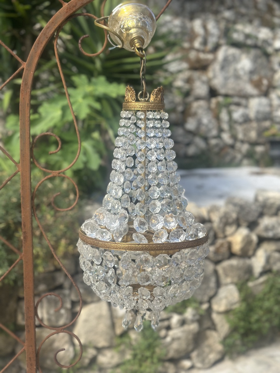 Petit lustre Mongolfiere à Pampilles Époque XXeme siècle -photo-3