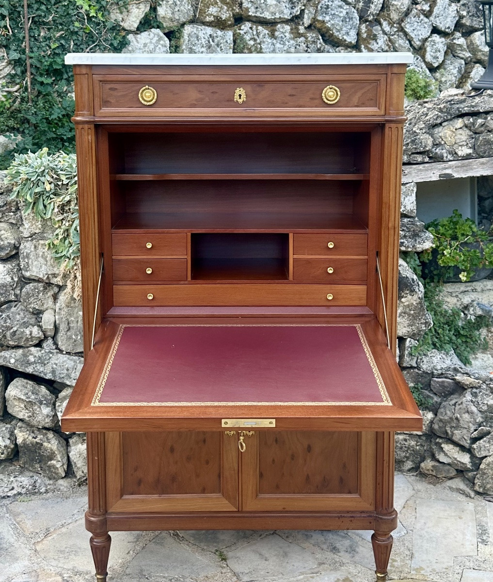 Secrétaire en Acajou Moucheté de style Louis XVI. Époque XX ème siècle .-photo-2