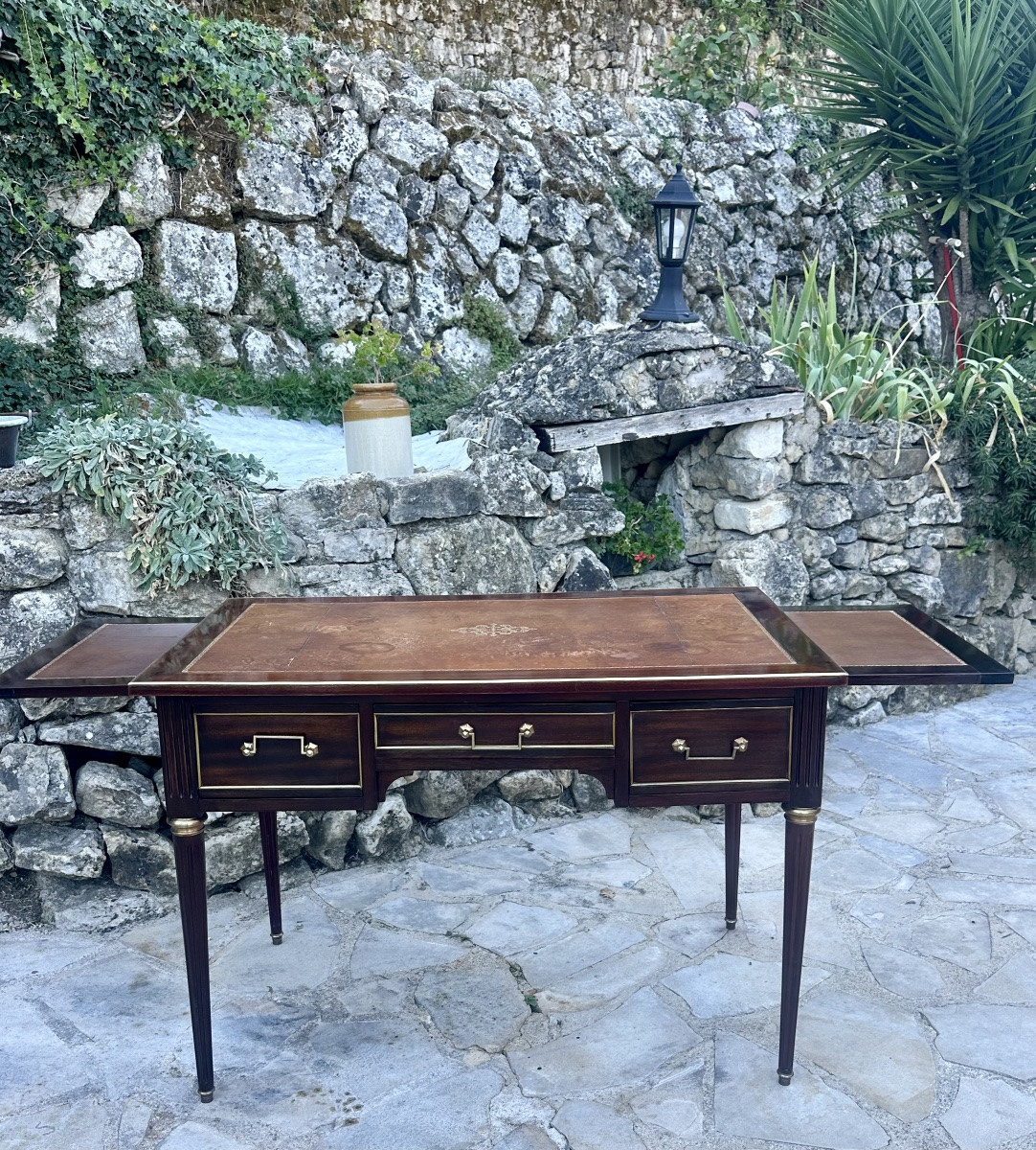 Bureau Plat, double face ,en Acajou de style Louis XVI.-photo-2