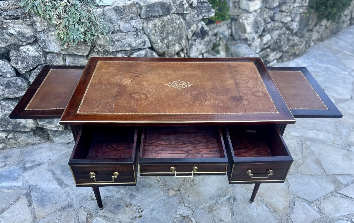 Bureau Plat, double face ,en Acajou de style Louis XVI.-photo-4