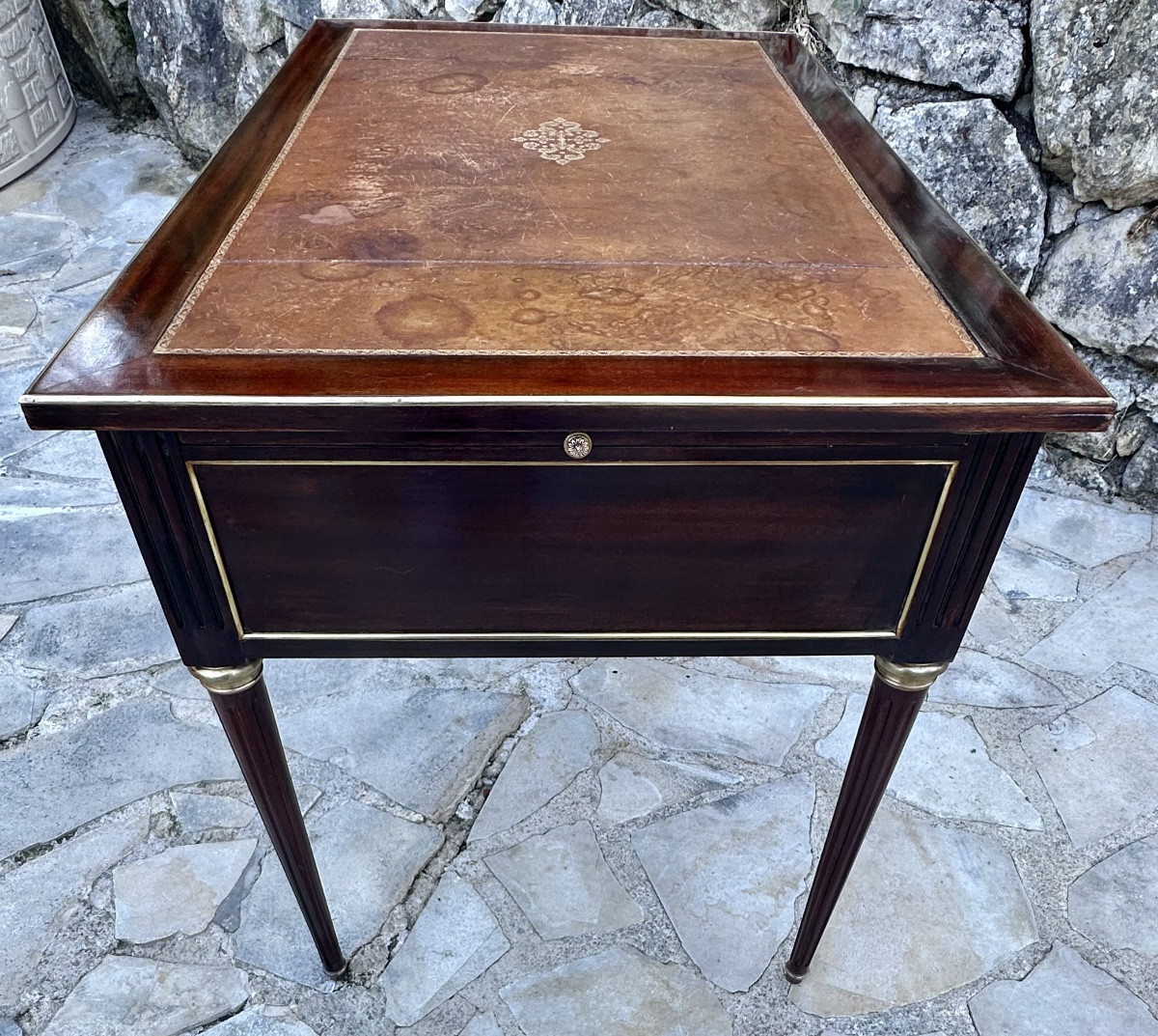 Bureau Plat, double face ,en Acajou de style Louis XVI.-photo-3