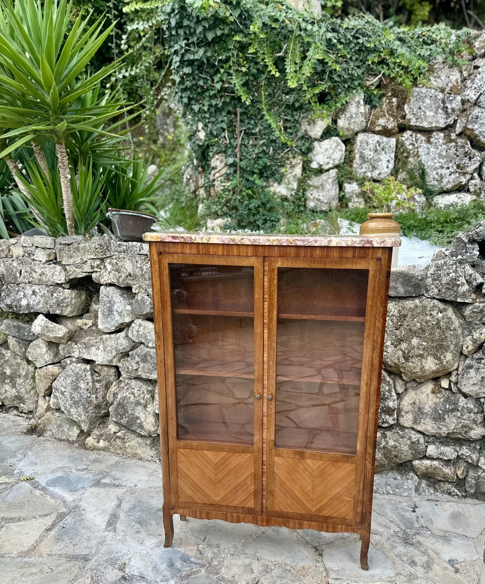 Petite vitrine /bibliothèque en Marqueterie de style Louis XV.-photo-2