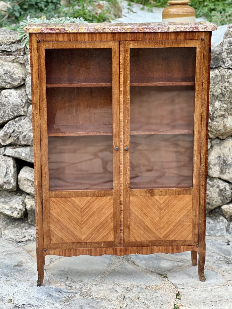 Petite vitrine /bibliothèque en Marqueterie de style Louis XV.-photo-3