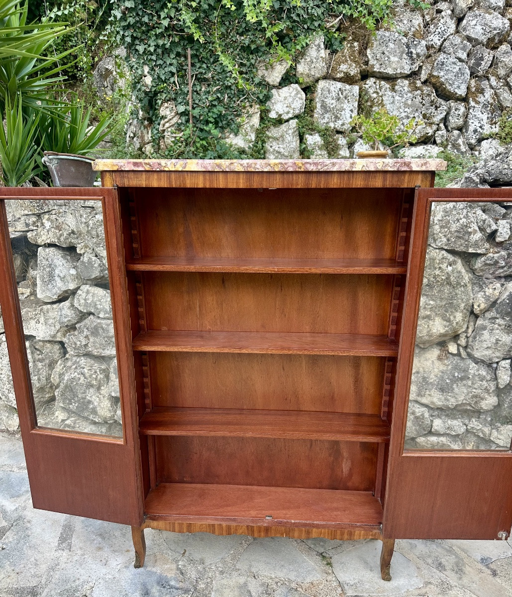 Petite vitrine /bibliothèque en Marqueterie de style Louis XV.-photo-4