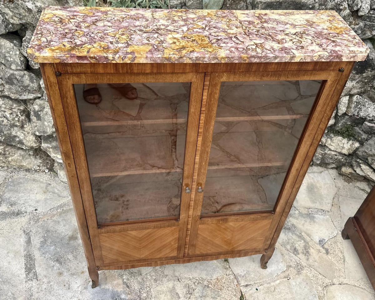 Petite vitrine /bibliothèque en Marqueterie de style Louis XV.-photo-1