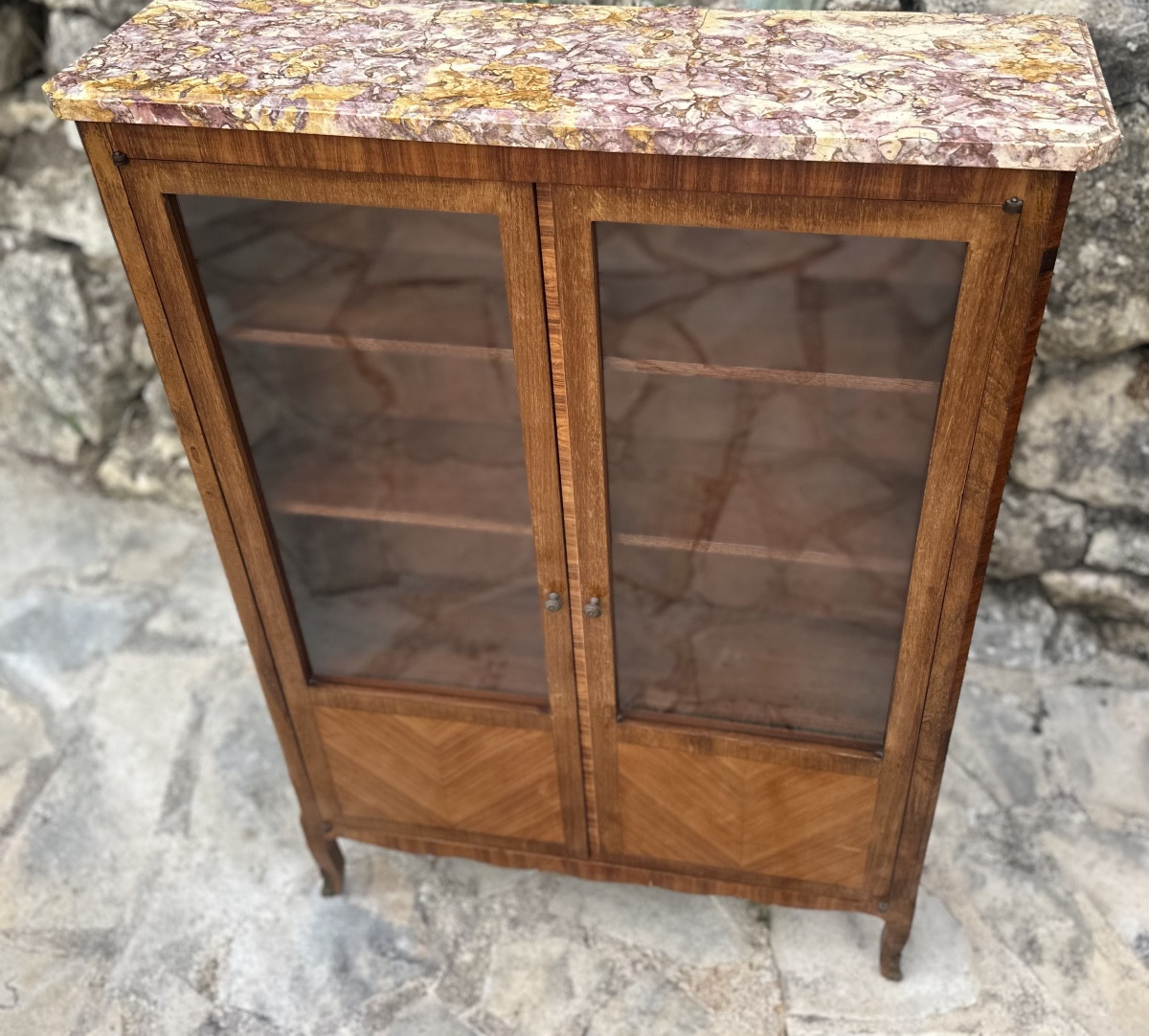 Petite vitrine /bibliothèque en Marqueterie de style Louis XV.-photo-5