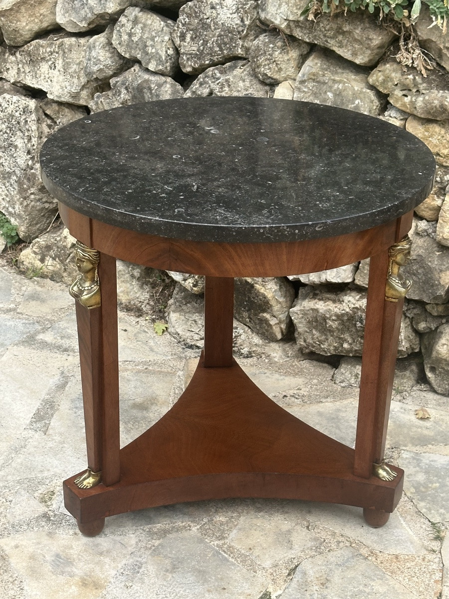 Mahogany Pedestal Table Return From Egypt 20th Century.-photo-2