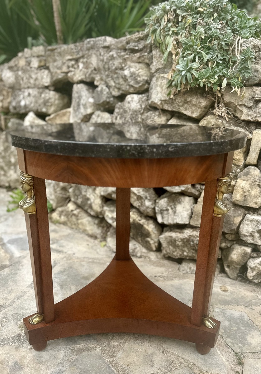 Mahogany Pedestal Table Return From Egypt 20th Century.-photo-3