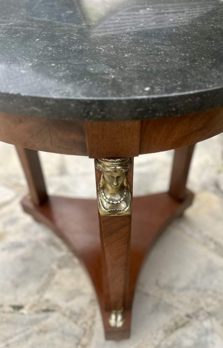 Mahogany Pedestal Table Return From Egypt 20th Century.-photo-4