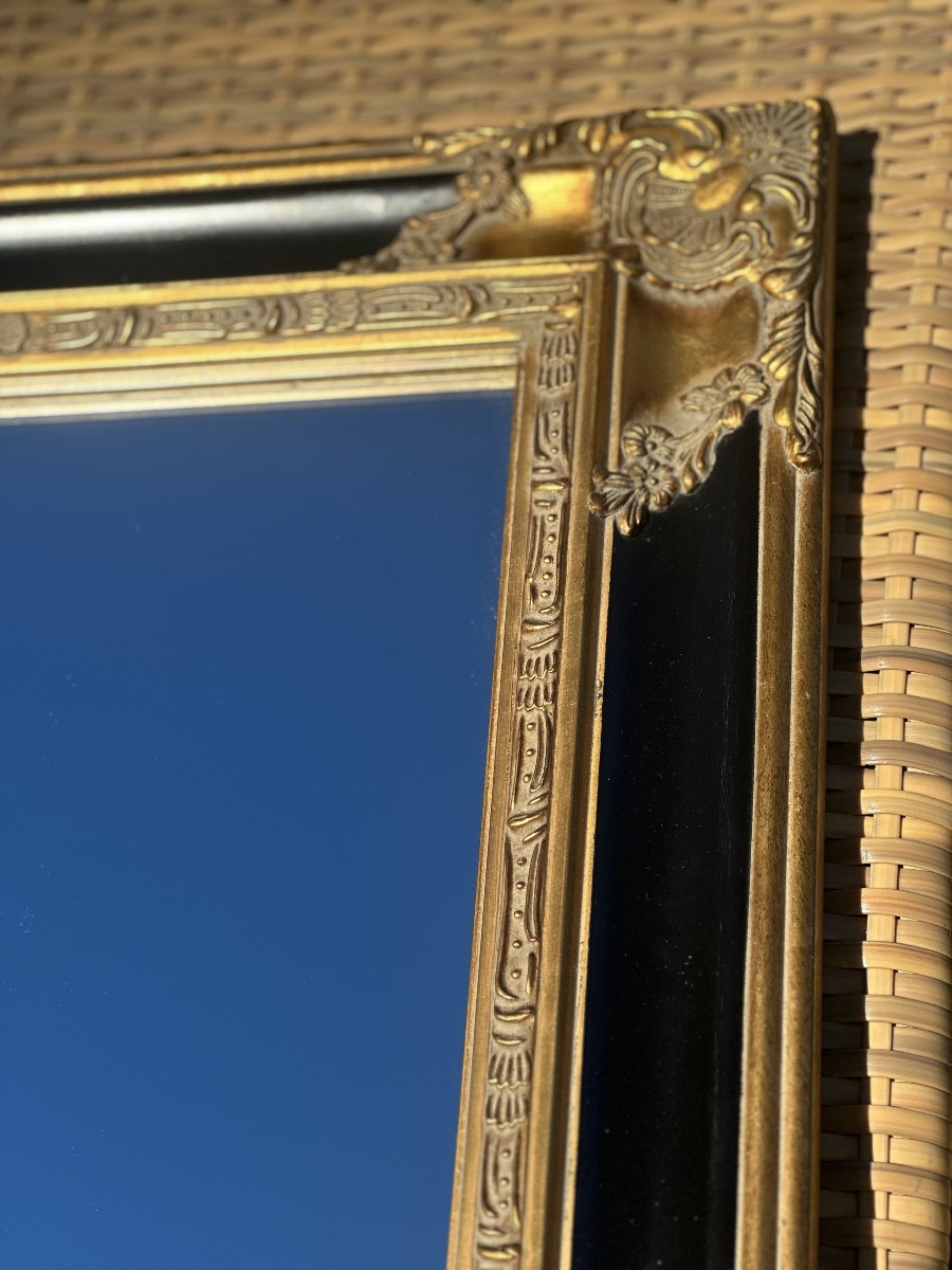 Miroir Baroque à poser ou à suspendre en bois doré sur fond noir -photo-2