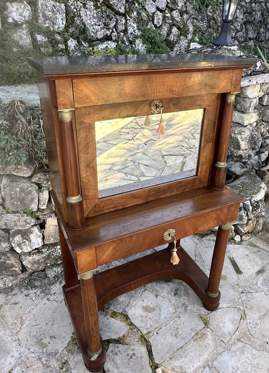 Small Bonheur Du Jour In Mahogany And Mahogany Veneer From The Empire Period, 19th Century.-photo-2