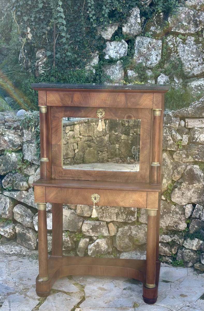 Small Bonheur Du Jour In Mahogany And Mahogany Veneer From The Empire Period, 19th Century.-photo-3