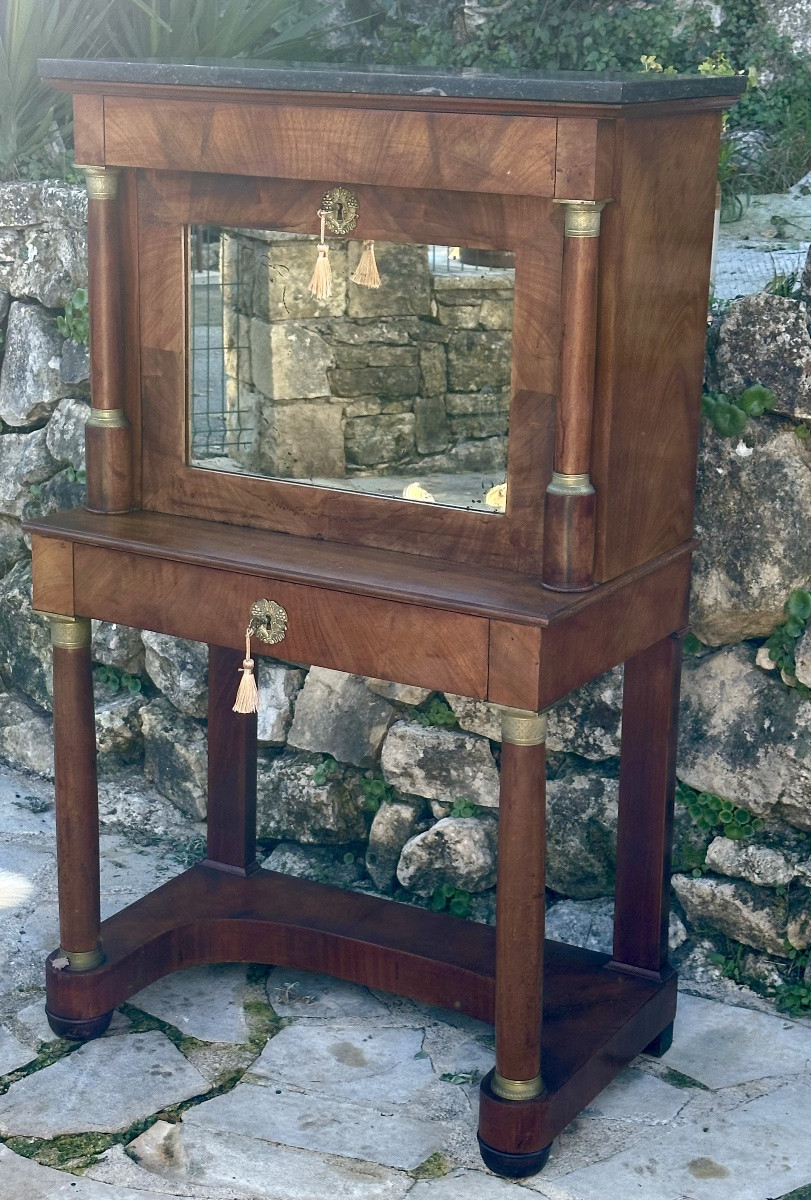 Small Bonheur Du Jour In Mahogany And Mahogany Veneer From The Empire Period, 19th Century.-photo-4