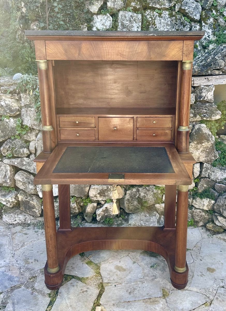 Small Bonheur Du Jour In Mahogany And Mahogany Veneer From The Empire Period, 19th Century.-photo-1