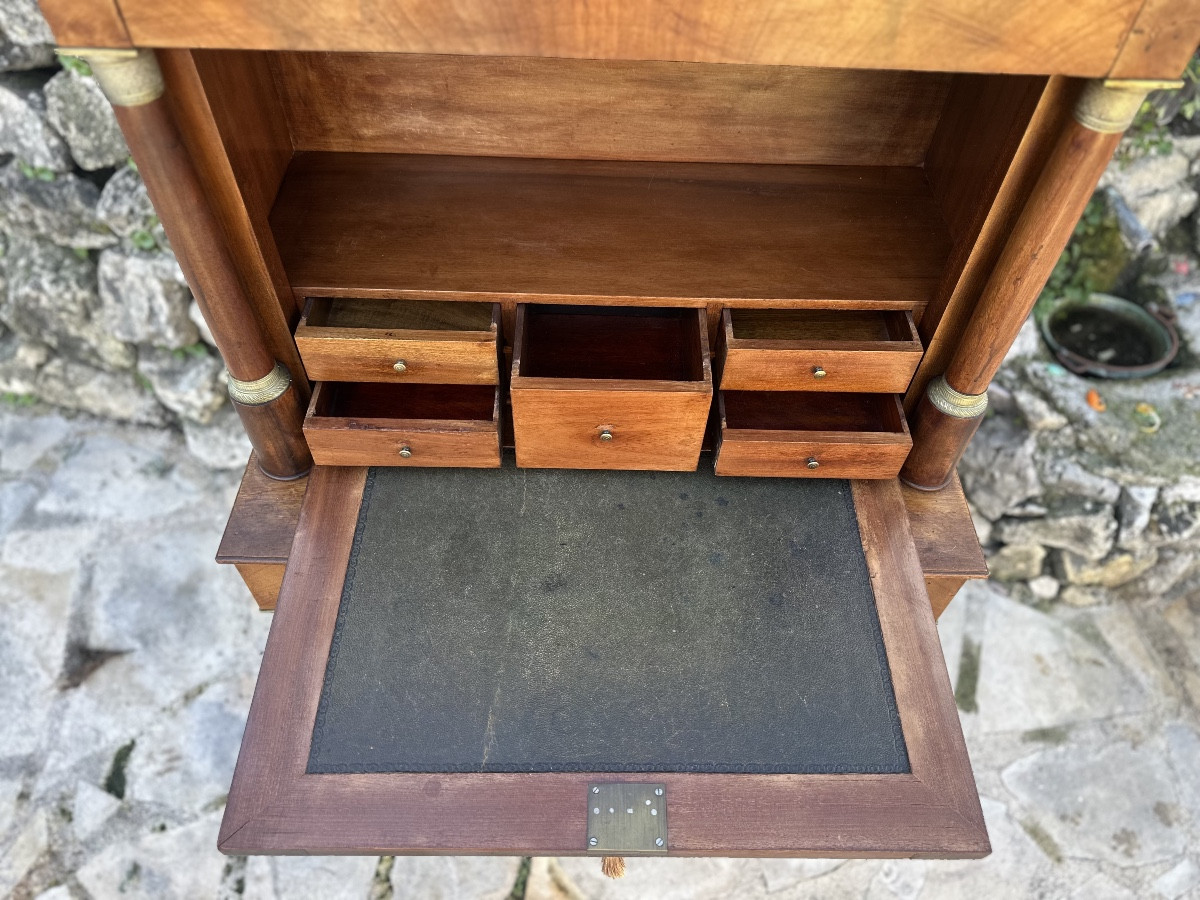 Small Bonheur Du Jour In Mahogany And Mahogany Veneer From The Empire Period, 19th Century.-photo-3