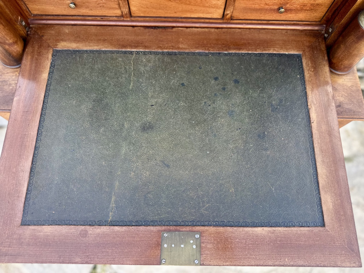 Small Bonheur Du Jour In Mahogany And Mahogany Veneer From The Empire Period, 19th Century.-photo-4