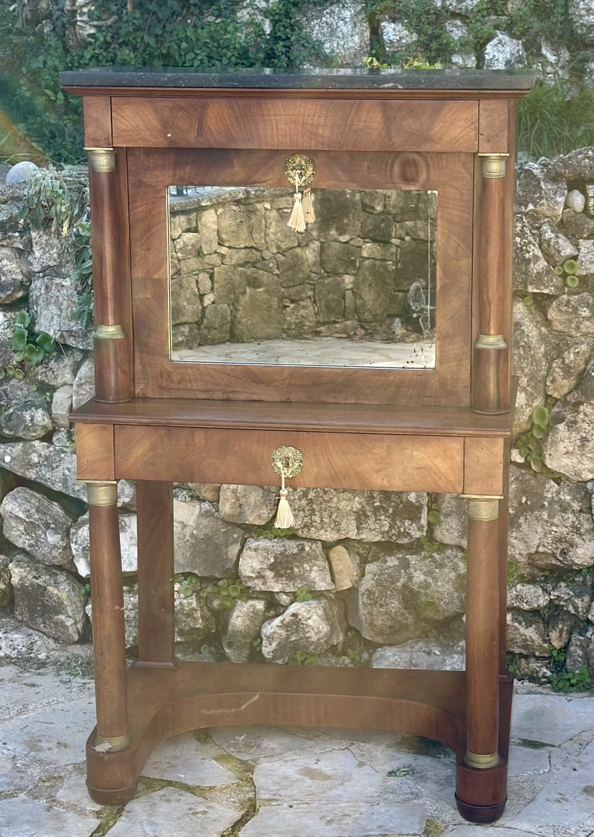 Small Bonheur Du Jour In Mahogany And Mahogany Veneer From The Empire Period, 19th Century.