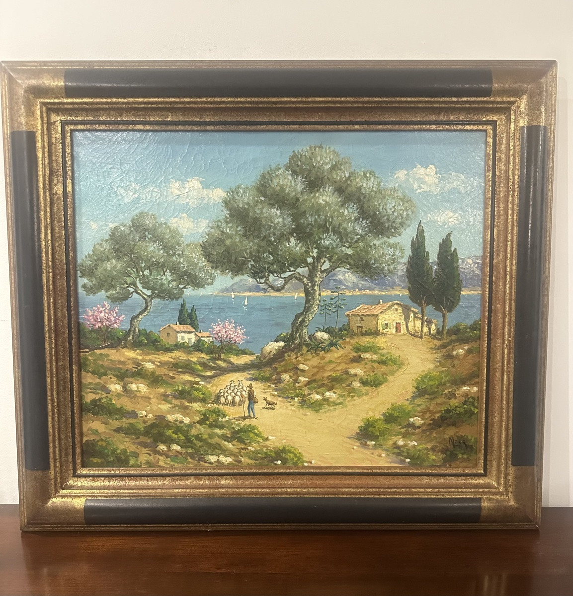 Mediterranean Landscape Painting, Oil On Canvas, 20th Century -photo-2