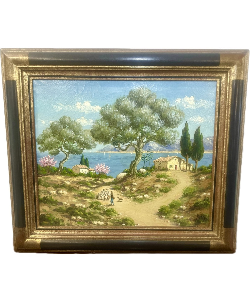 Mediterranean Landscape Painting, Oil On Canvas, 20th Century -photo-3