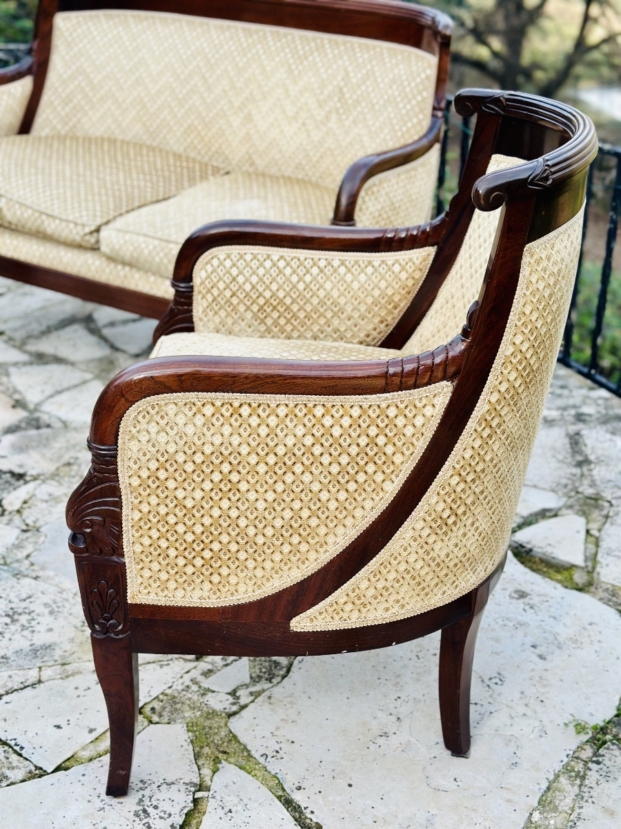 Mobilier de salon en Acajou Massif d’Époque Empire , XIX eme siècle.-photo-4