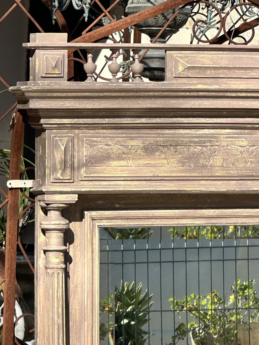 Imposant Miroir de cheminée en bois sculpté et peint Époque XIX eme siècle.-photo-2