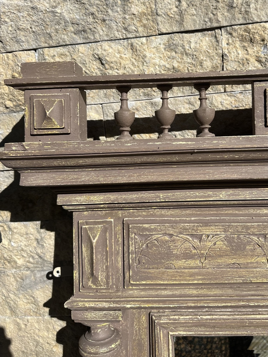 Imposant Miroir de cheminée en bois sculpté et peint Époque XIX eme siècle.-photo-5