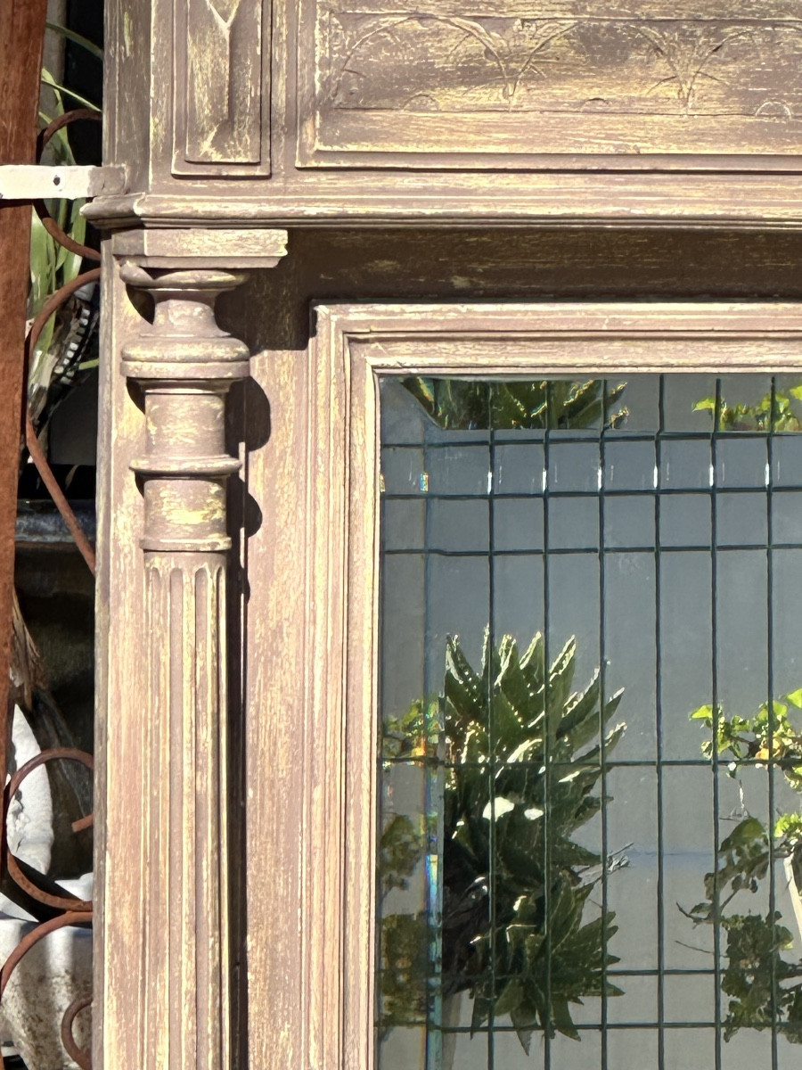 Imposant Miroir de cheminée en bois sculpté et peint Époque XIX eme siècle.-photo-7