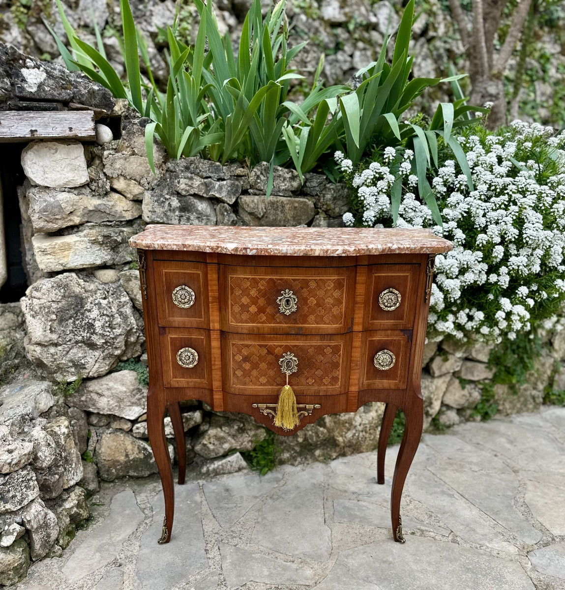 Small Chest Of Drawers In Transition Style Wood Marquetry.-photo-3
